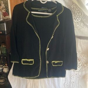 2 piece set of tank with cardigan in black with lime gre trim